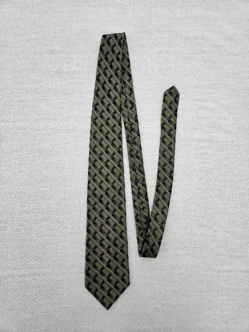 Via Europa 100% Silk Olive Plaid Men's Tie - Classic Check Pattern